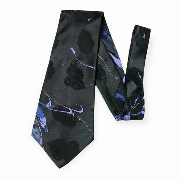 De Lange Other - Like New Hand Painted 100% Silk Tie Cravat by De Lange Black Purple Abstract